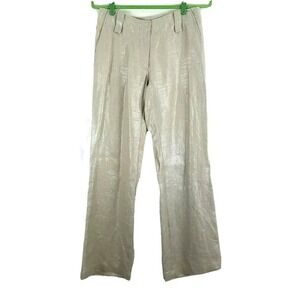 Boston Proper Linen Pants Trouser Beige Silver Shimmer Wide Leg Flap Pockets 2